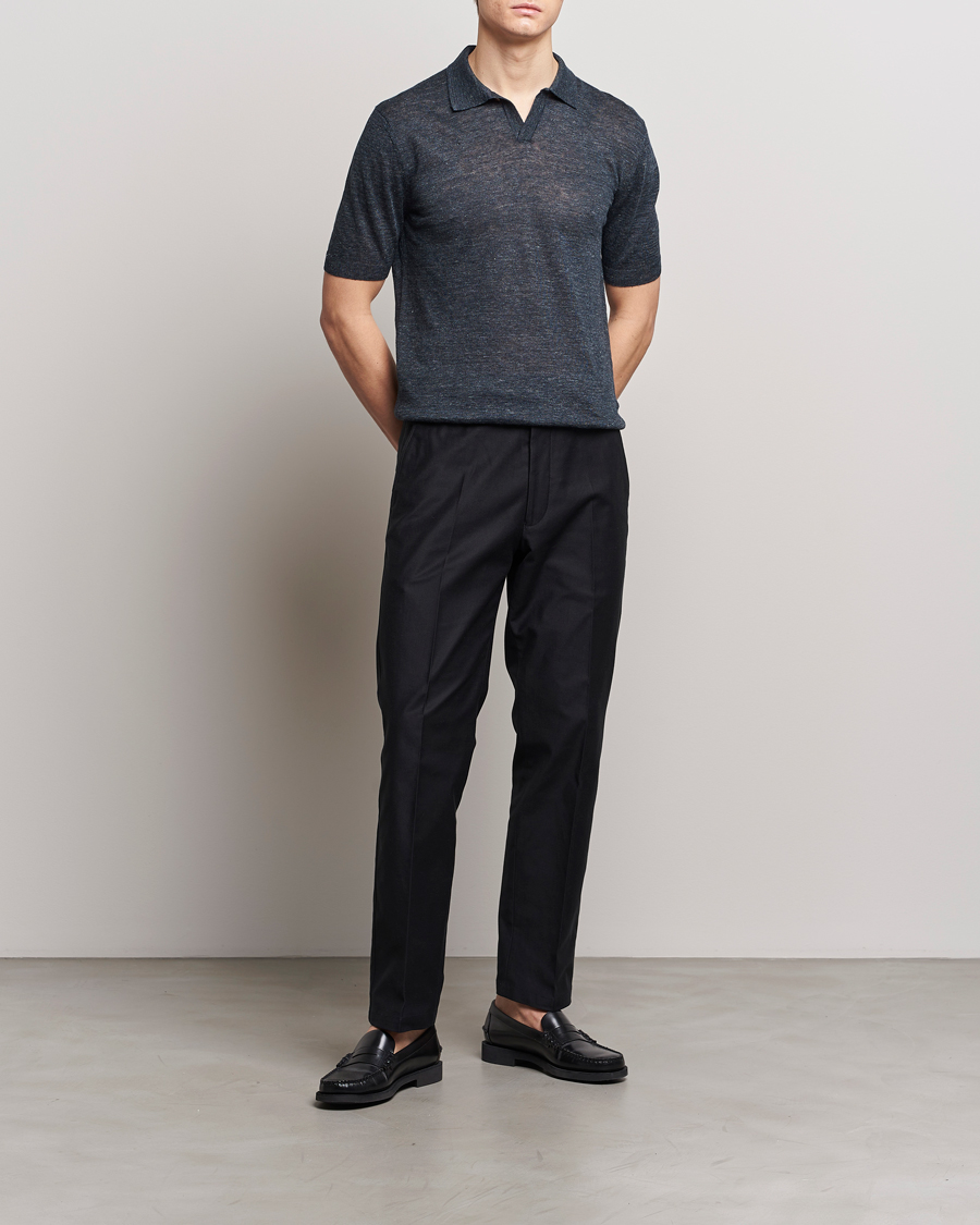 Herr | Pikéer | Gran Sasso | Knitted Linen Polo Navy