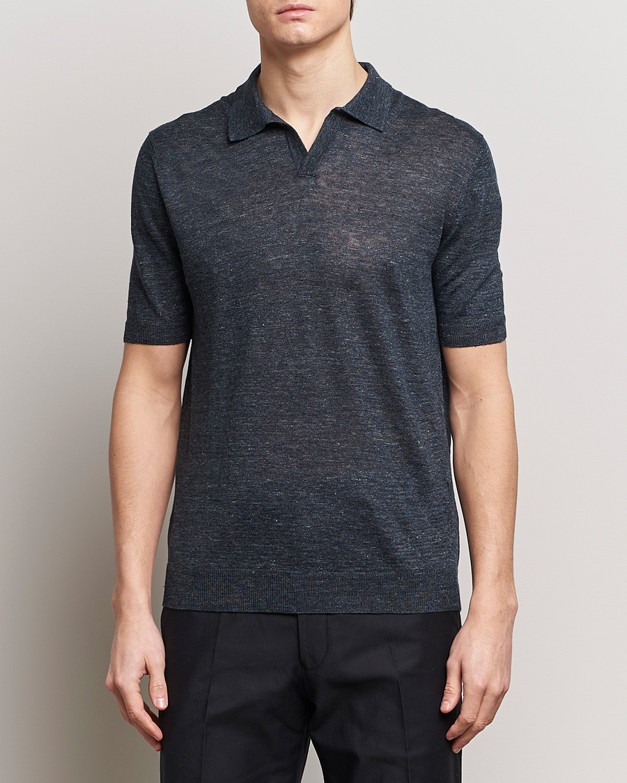 Herr | Kortärmade pikéer | Gran Sasso | Knitted Linen Polo Navy