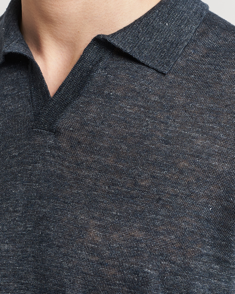 Herr | Pikéer | Gran Sasso | Knitted Linen Polo Navy