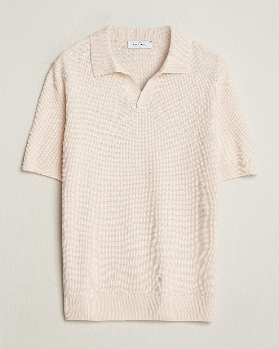 Herr | Pikéer | Gran Sasso | Linen/Cotton Open Collar Polo Cream