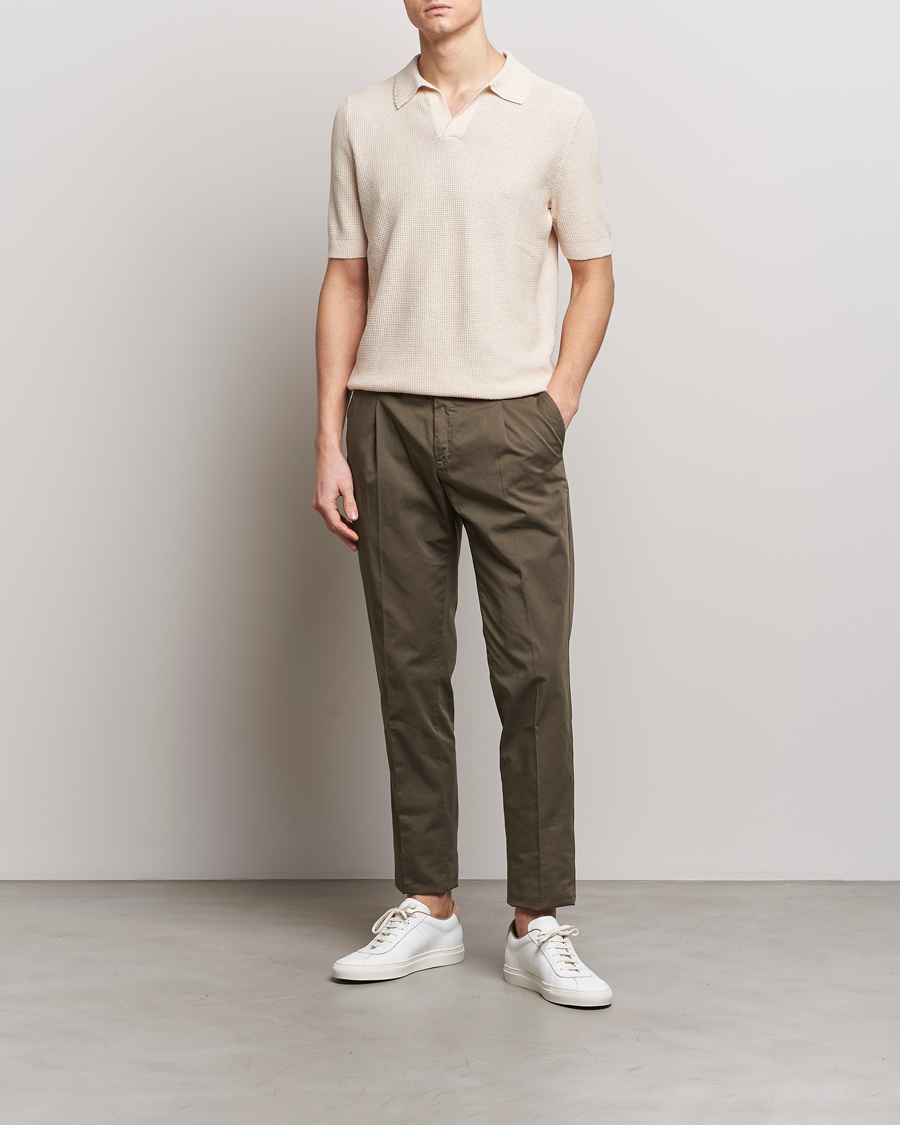 Herr | Pikéer | Gran Sasso | Linen/Cotton Open Collar Polo Cream