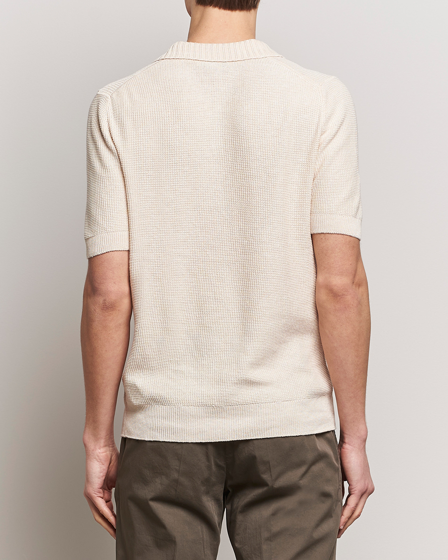 Herr | Pikéer | Gran Sasso | Linen/Cotton Open Collar Polo Cream