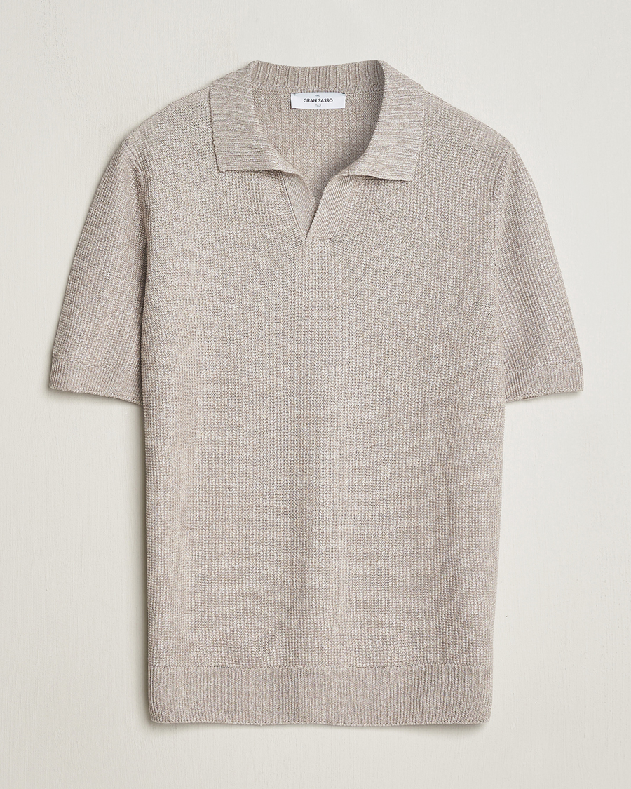 Herr | Pikéer | Gran Sasso | Linen/Cotton Open Collar Polo Beige Melange