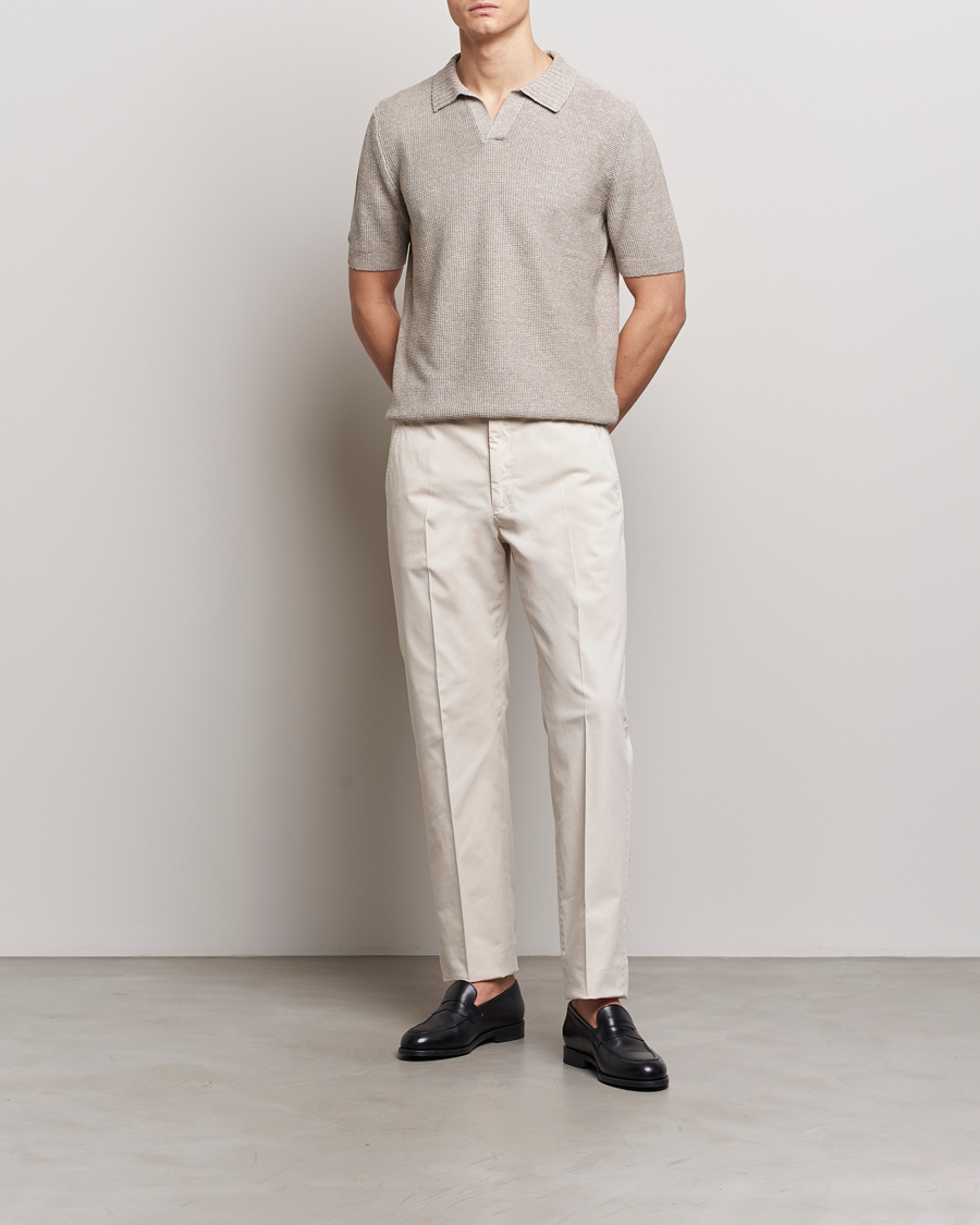 Herr | Pikéer | Gran Sasso | Linen/Cotton Open Collar Polo Beige Melange
