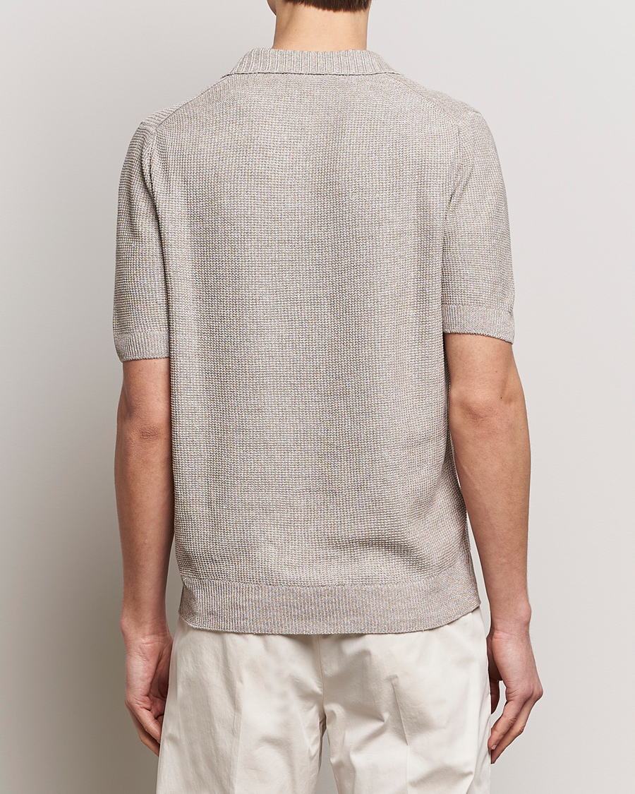 Herr | Pikéer | Gran Sasso | Linen/Cotton Open Collar Polo Beige Melange