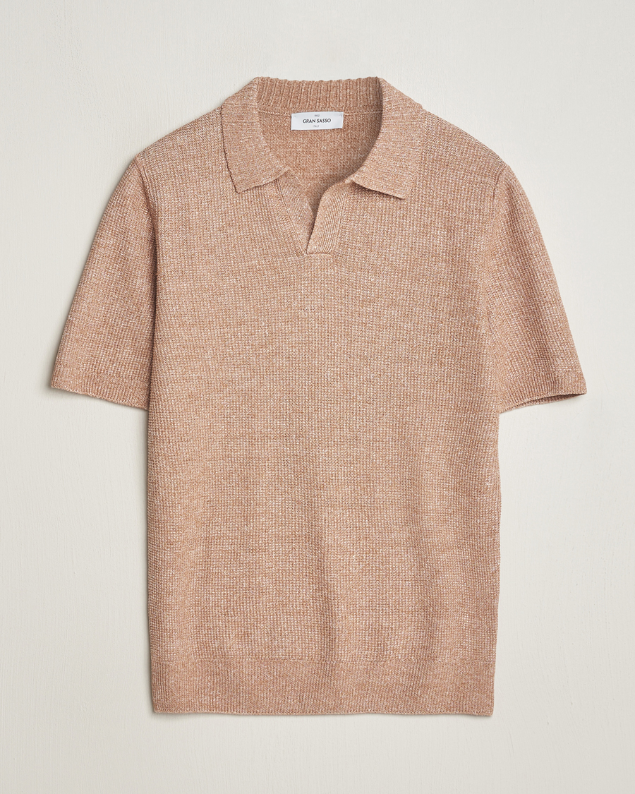 Herr | Pikéer | Gran Sasso | Linen/Cotton Open Collar Polo Rust Melange