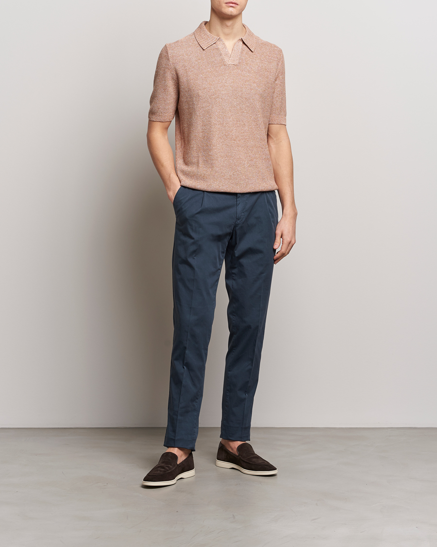 Herr | Pikéer | Gran Sasso | Linen/Cotton Open Collar Polo Rust Melange