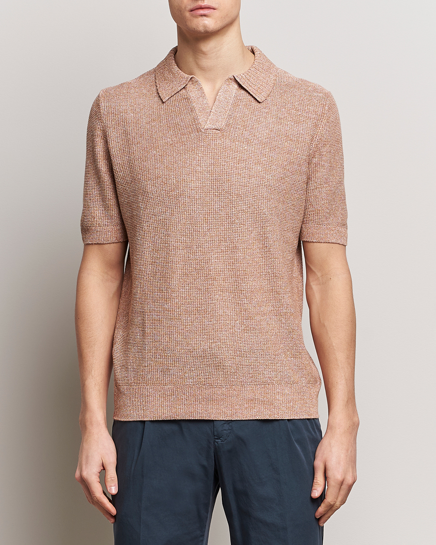 Herr | Kortärmade pikéer | Gran Sasso | Linen/Cotton Open Collar Polo Rust Melange