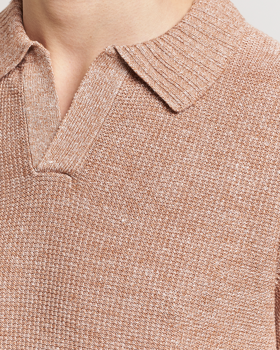 Herr | Pikéer | Gran Sasso | Linen/Cotton Open Collar Polo Rust Melange