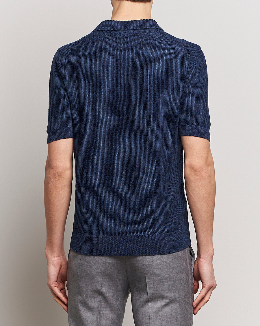 Herr | Pikéer | Gran Sasso | Linen/Cotton Open Collar Polo Navy