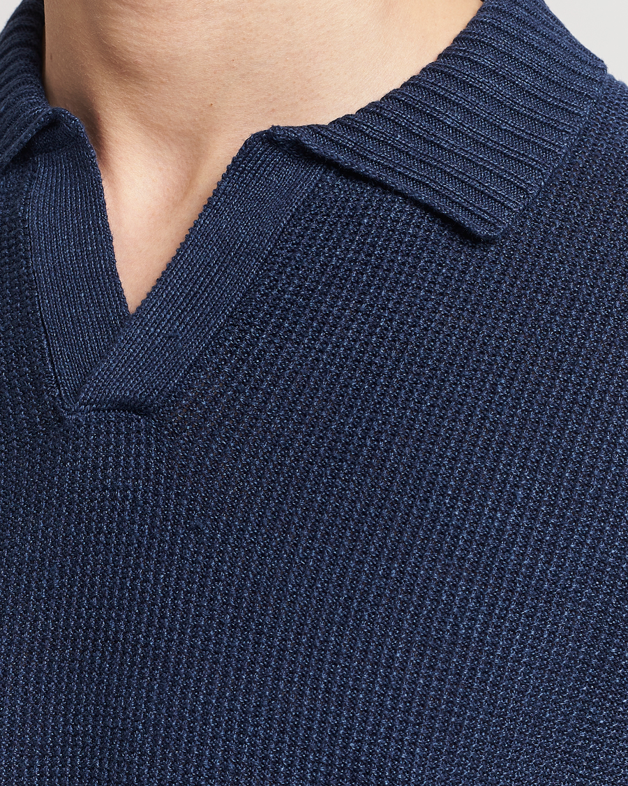 Herr | Pikéer | Gran Sasso | Linen/Cotton Open Collar Polo Navy