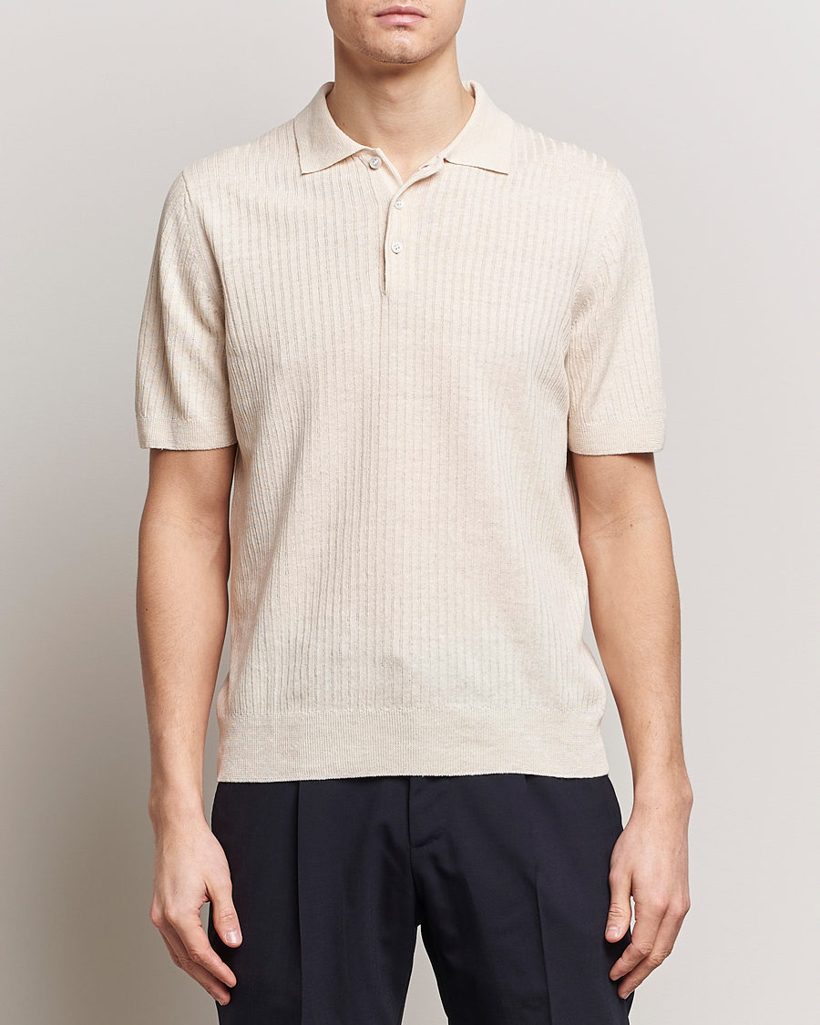 Herr | Kläder | Gran Sasso | Linen/Cotton Structured Polo Cream