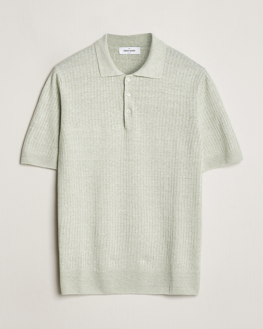 Herr | Pikéer | Gran Sasso | Linen/Cotton Structured Polo Light Green