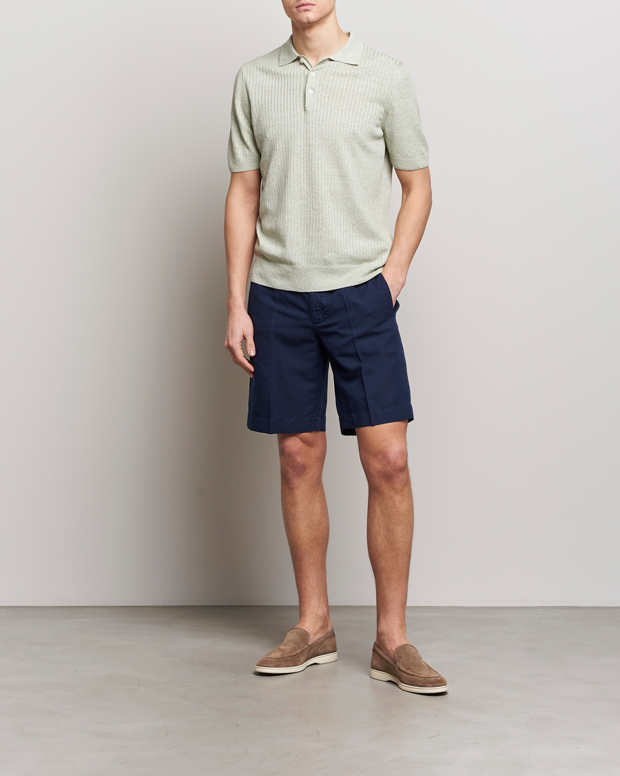 Herr | Pikéer | Gran Sasso | Linen/Cotton Structured Polo Light Green