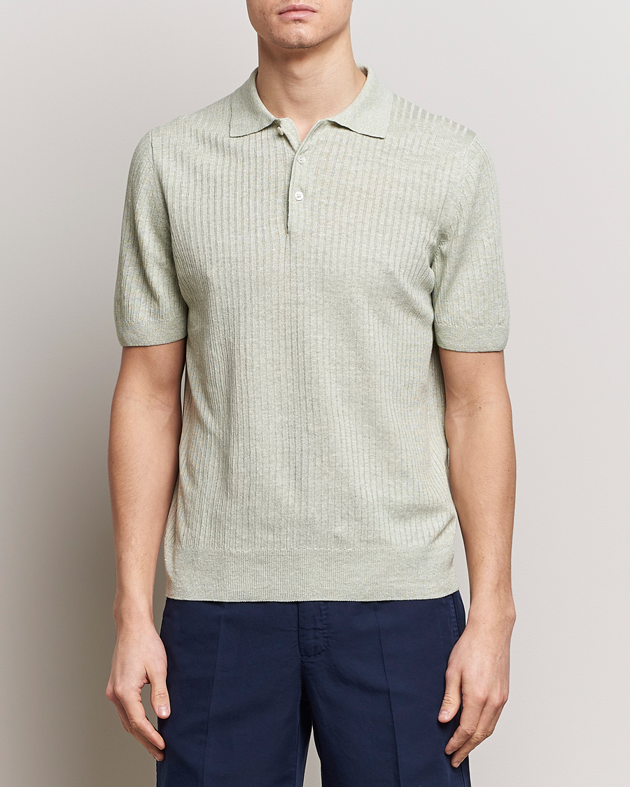 Herr | Gran Sasso | Gran Sasso | Linen/Cotton Structured Polo Light Green