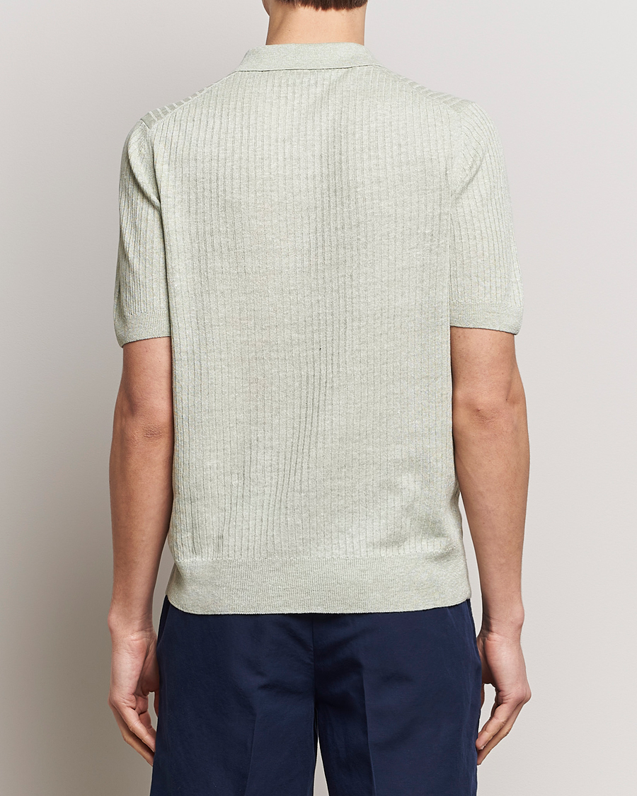 Herr | Pikéer | Gran Sasso | Linen/Cotton Structured Polo Light Green