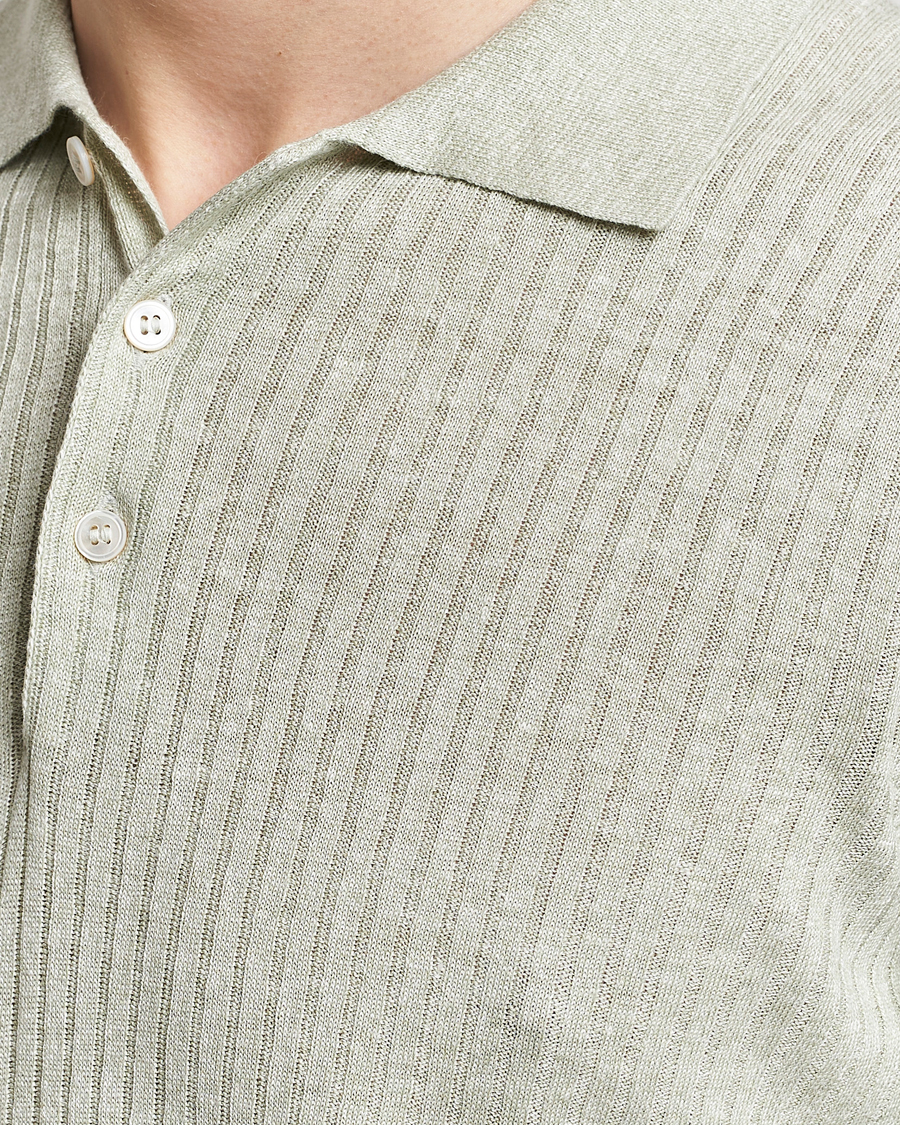 Herr | Pikéer | Gran Sasso | Linen/Cotton Structured Polo Light Green