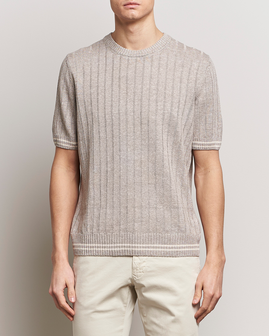 Herr |  | Gran Sasso | Linen/Cotton Structured T-Shirt Beige Melange