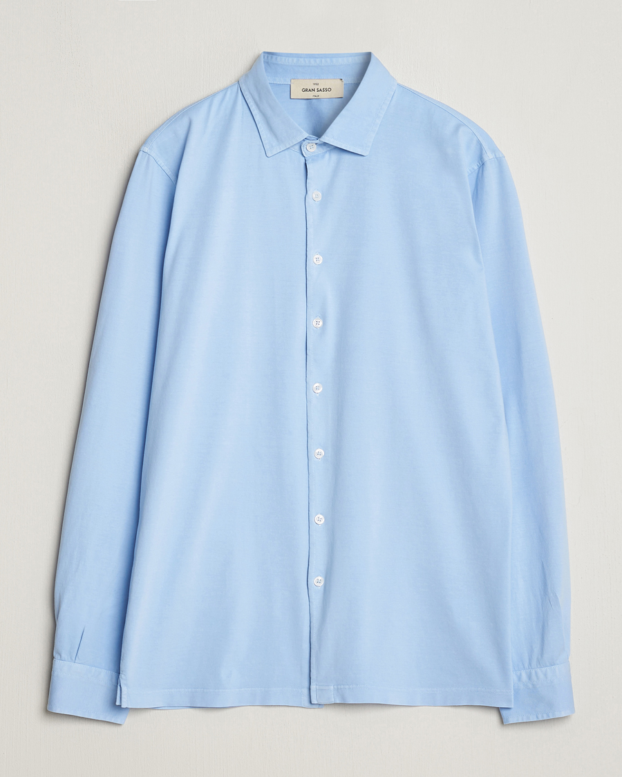 Herr | Skjortor | Gran Sasso | Washed Cotton Jersey Shirt Light Blue