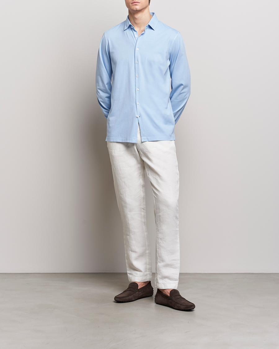 Herr | Skjortor | Gran Sasso | Washed Cotton Jersey Shirt Light Blue