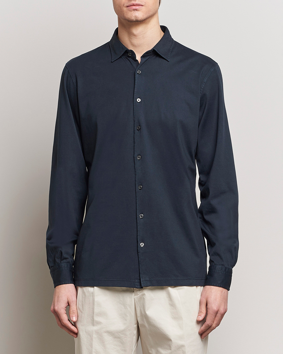 Herr |  | Gran Sasso | Washed Cotton Jersey Shirt Navy
