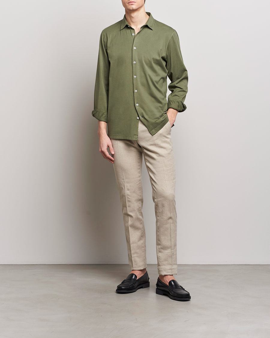 Herr | Skjortor | Gran Sasso | Washed Cotton Jersey Shirt Green