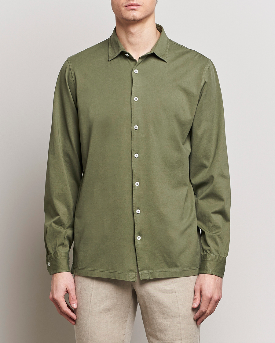Herr | Pikéskjortor | Gran Sasso | Washed Cotton Jersey Shirt Green