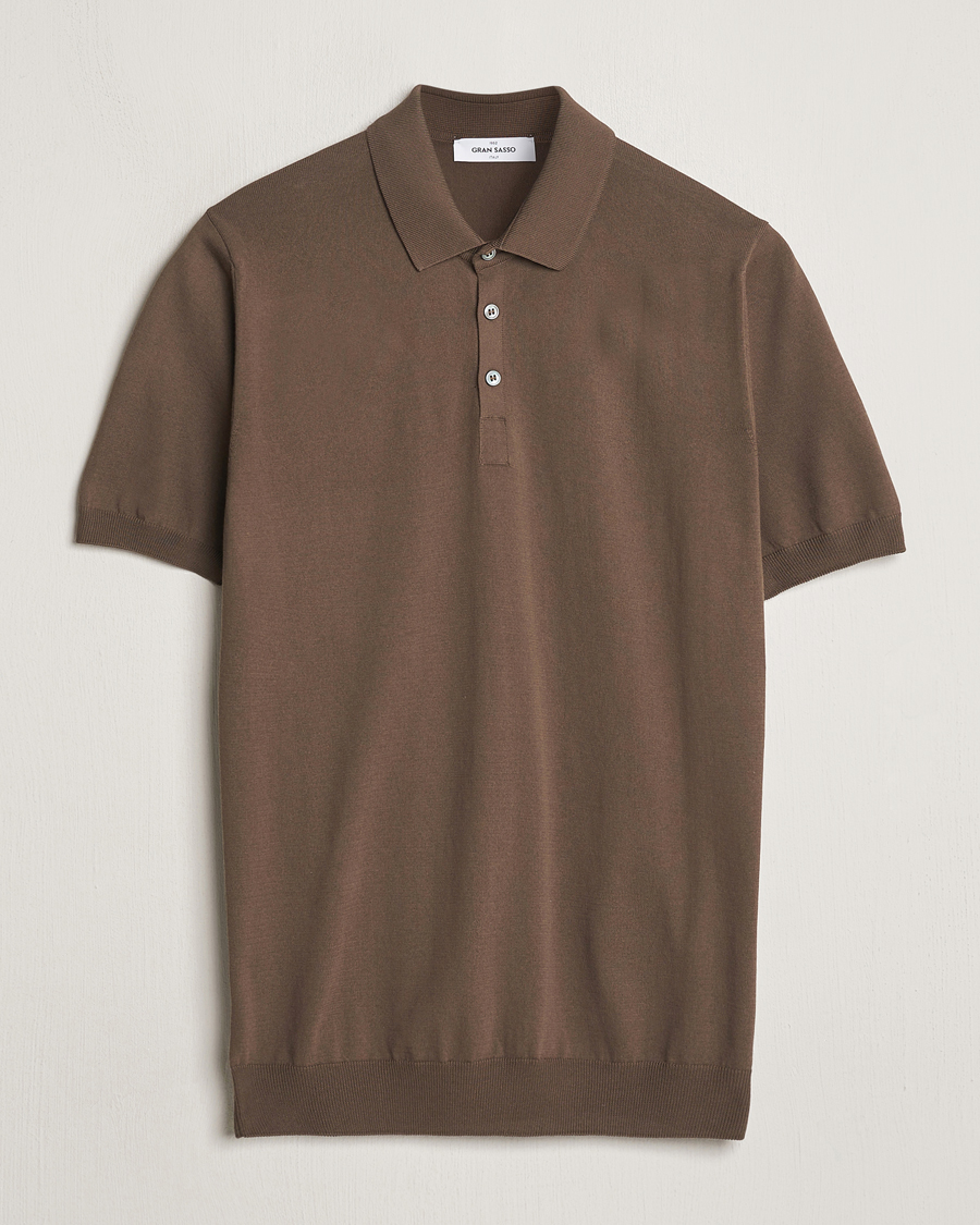 Herr | Pikéer | Gran Sasso | Cotton Knitted Polo Dark Brown