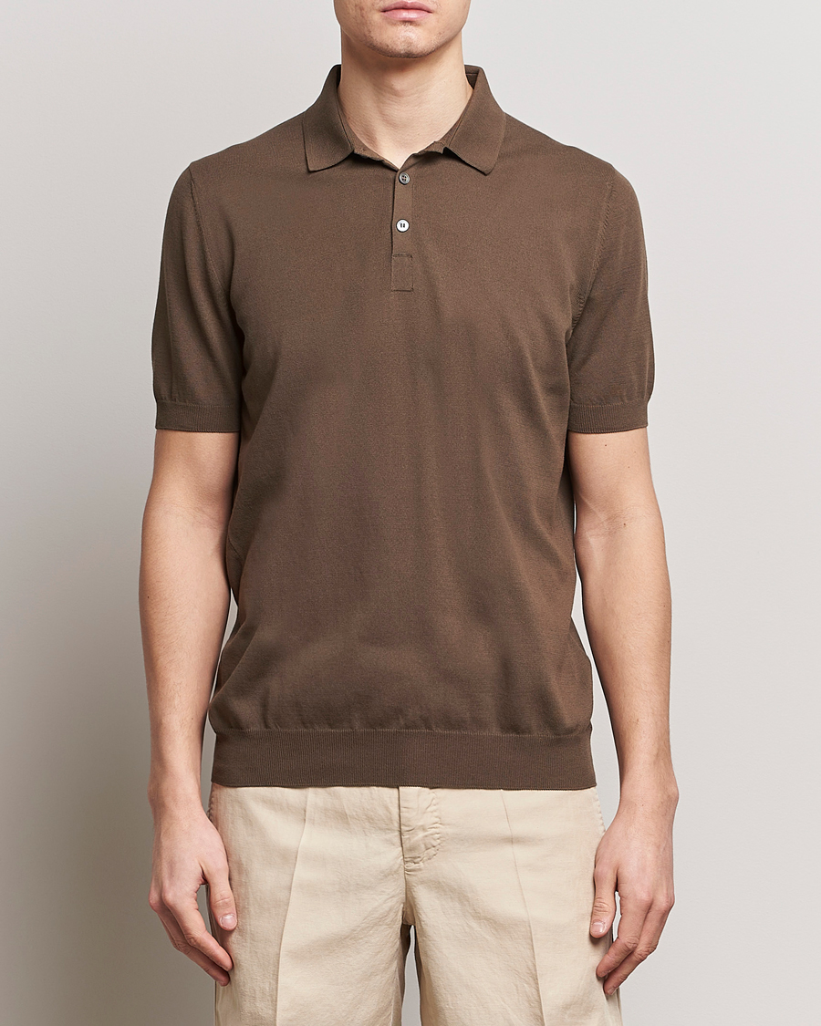 Herr | Kläder | Gran Sasso | Cotton Knitted Polo Dark Brown