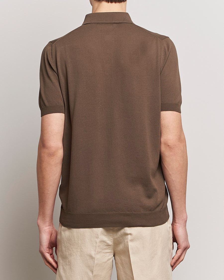 Herr | Pikéer | Gran Sasso | Cotton Knitted Polo Dark Brown
