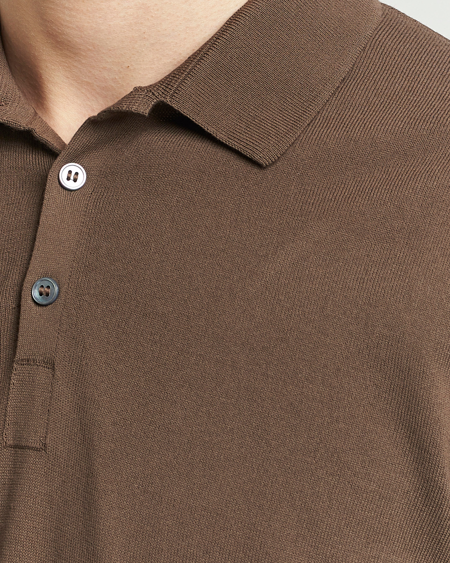 Herr | Pikéer | Gran Sasso | Cotton Knitted Polo Dark Brown