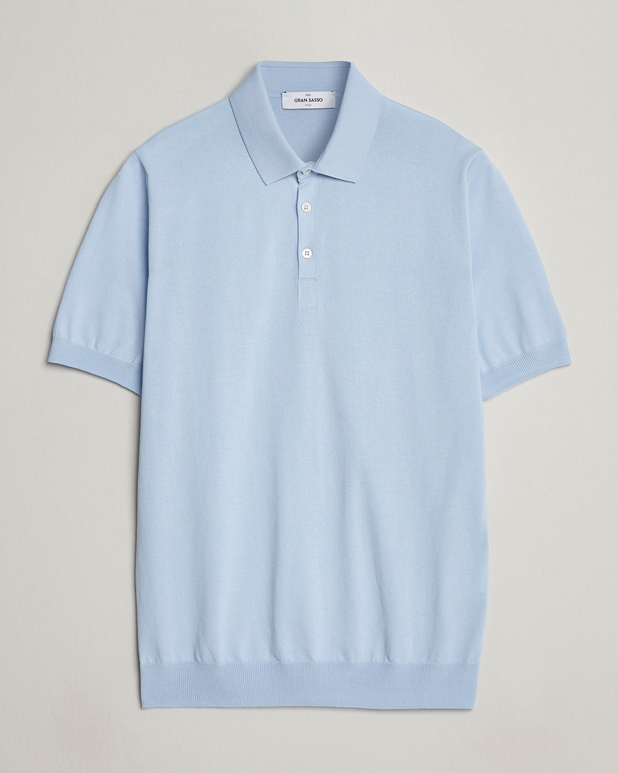 Herr | Pikéer | Gran Sasso | Cotton Knitted Polo Light Blue