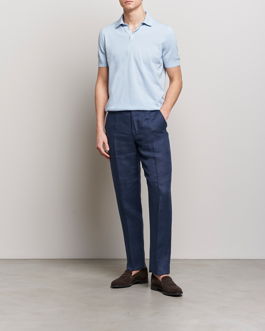 Herr | Pikéer | Gran Sasso | Cotton Knitted Polo Light Blue