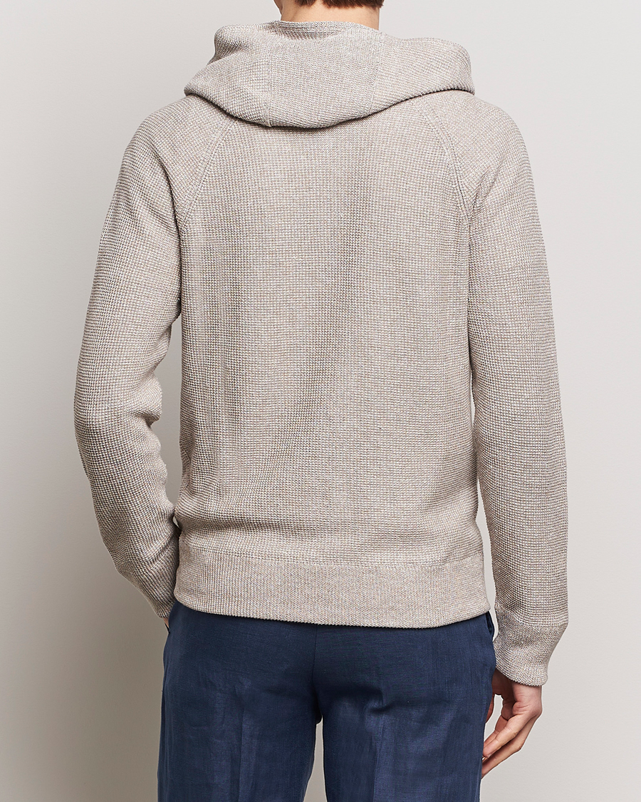 Herr | Tröjor | Gran Sasso | Linen/Cotton Knitted Hooded Full Zip Beige Melange