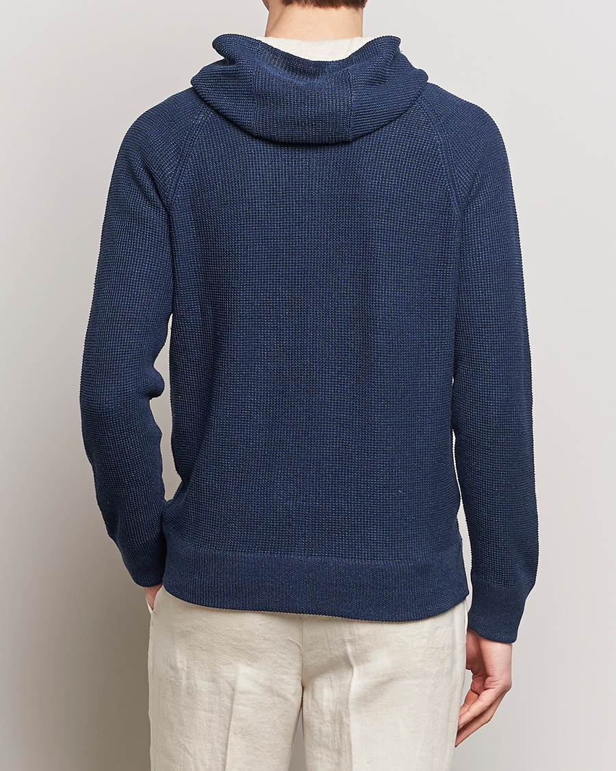 Herr | Tröjor | Gran Sasso | Linen/Cotton Knitted Hooded Full Zip Navy