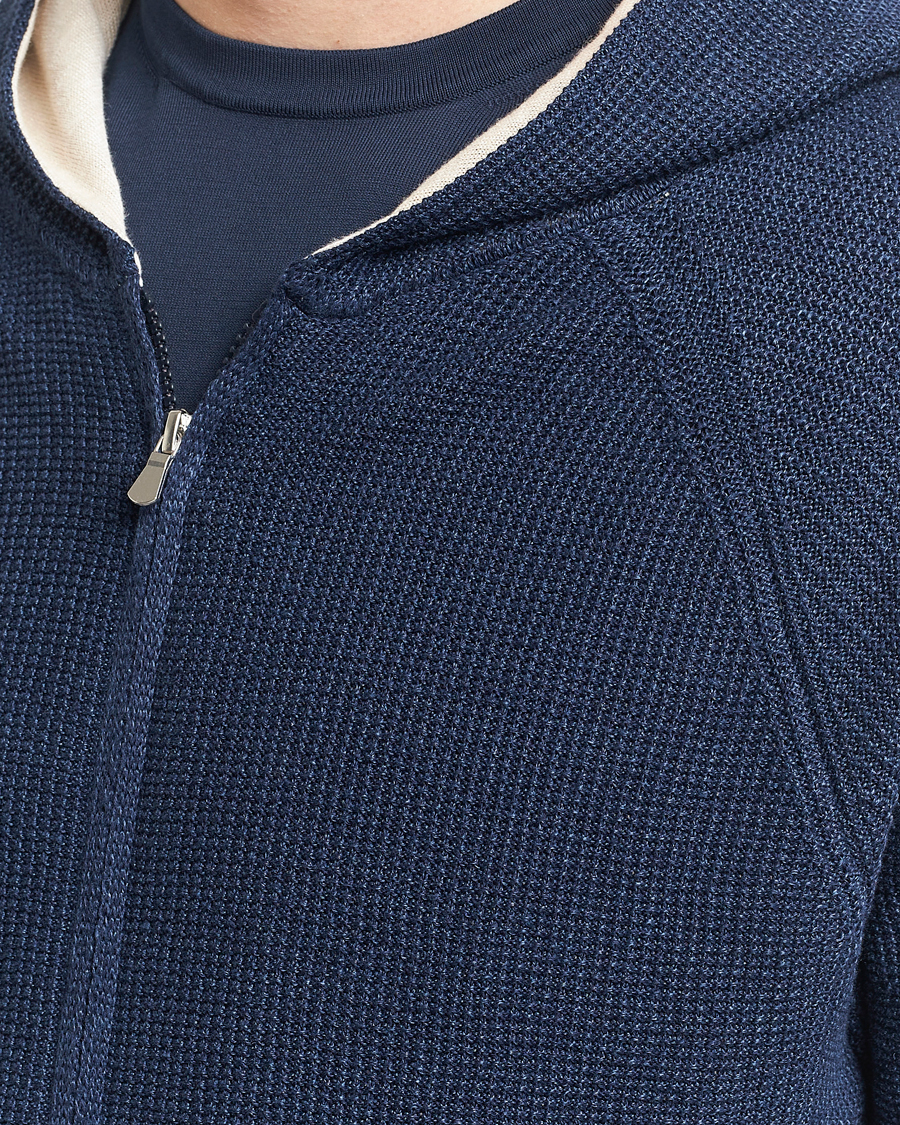 Herr | Tröjor | Gran Sasso | Linen/Cotton Knitted Hooded Full Zip Navy