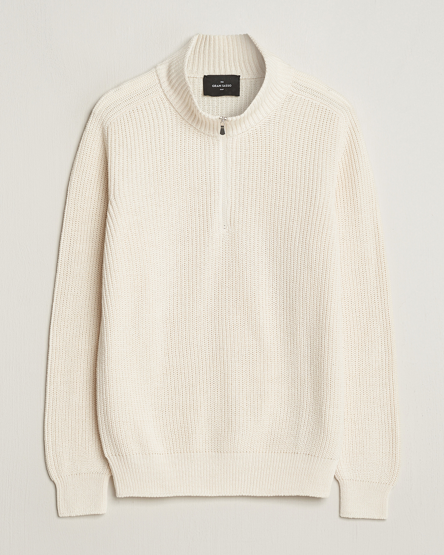Herr | Tröjor | Gran Sasso | Cotton Heavy Knitted Half Zip Cream
