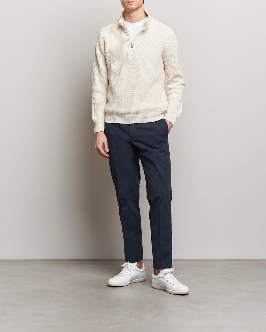 Herr | Tröjor | Gran Sasso | Cotton Heavy Knitted Half Zip Cream