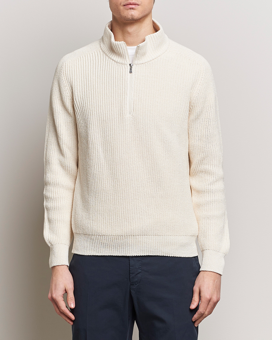 Herr | Tröjor | Gran Sasso | Cotton Heavy Knitted Half Zip Cream