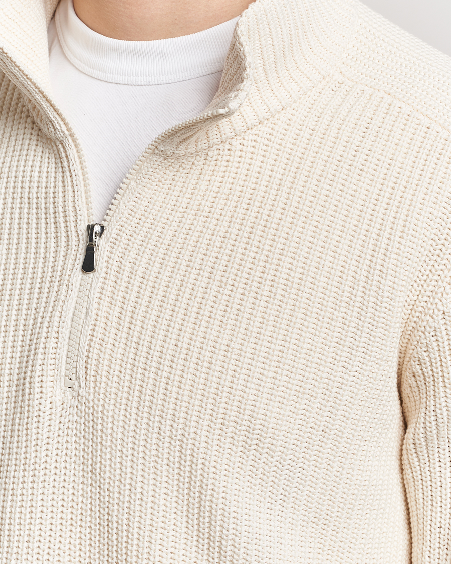 Herr | Tröjor | Gran Sasso | Cotton Heavy Knitted Half Zip Cream