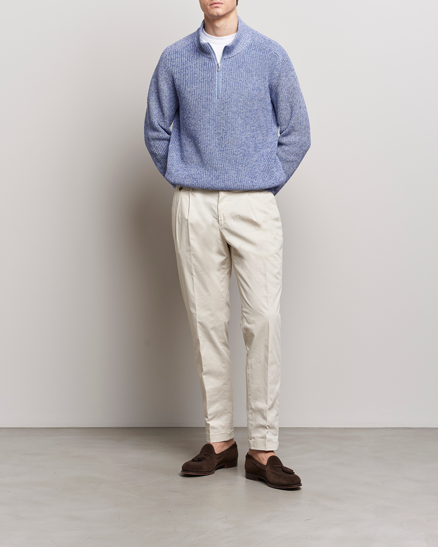 Herr | Tröjor | Gran Sasso | Cotton Heavy Knitted Half Zip Blue Melange