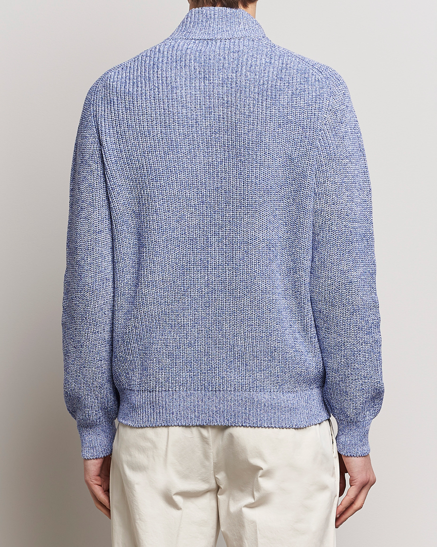 Herr | Tröjor | Gran Sasso | Cotton Heavy Knitted Half Zip Blue Melange