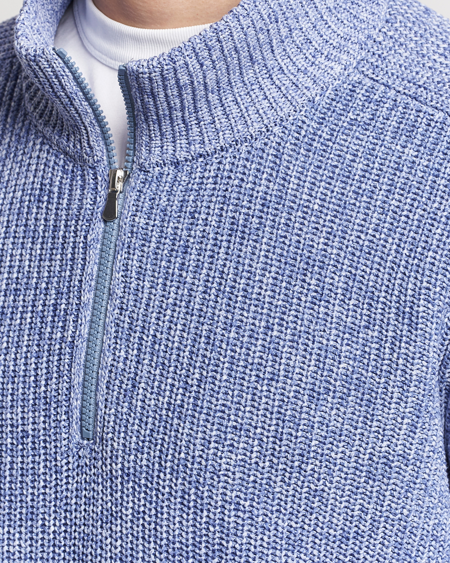 Herr | Tröjor | Gran Sasso | Cotton Heavy Knitted Half Zip Blue Melange