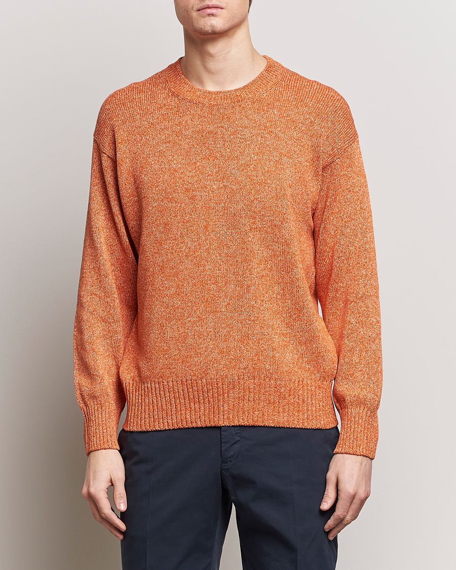 Herr | Italian Department | Gran Sasso | Cotton Heavy Knitted Crew Neck Rust Melange