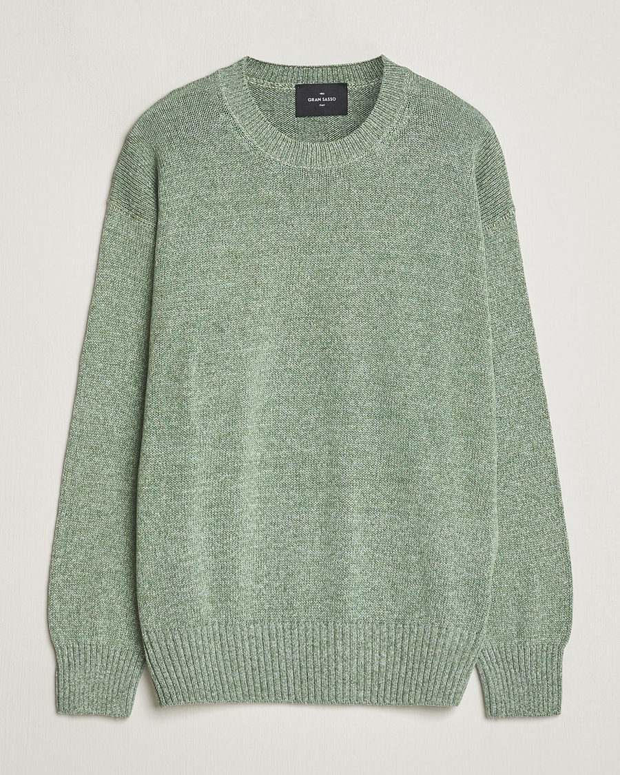 Herr | Tröjor | Gran Sasso | Cotton Heavy Knitted Crew Neck Green Melange