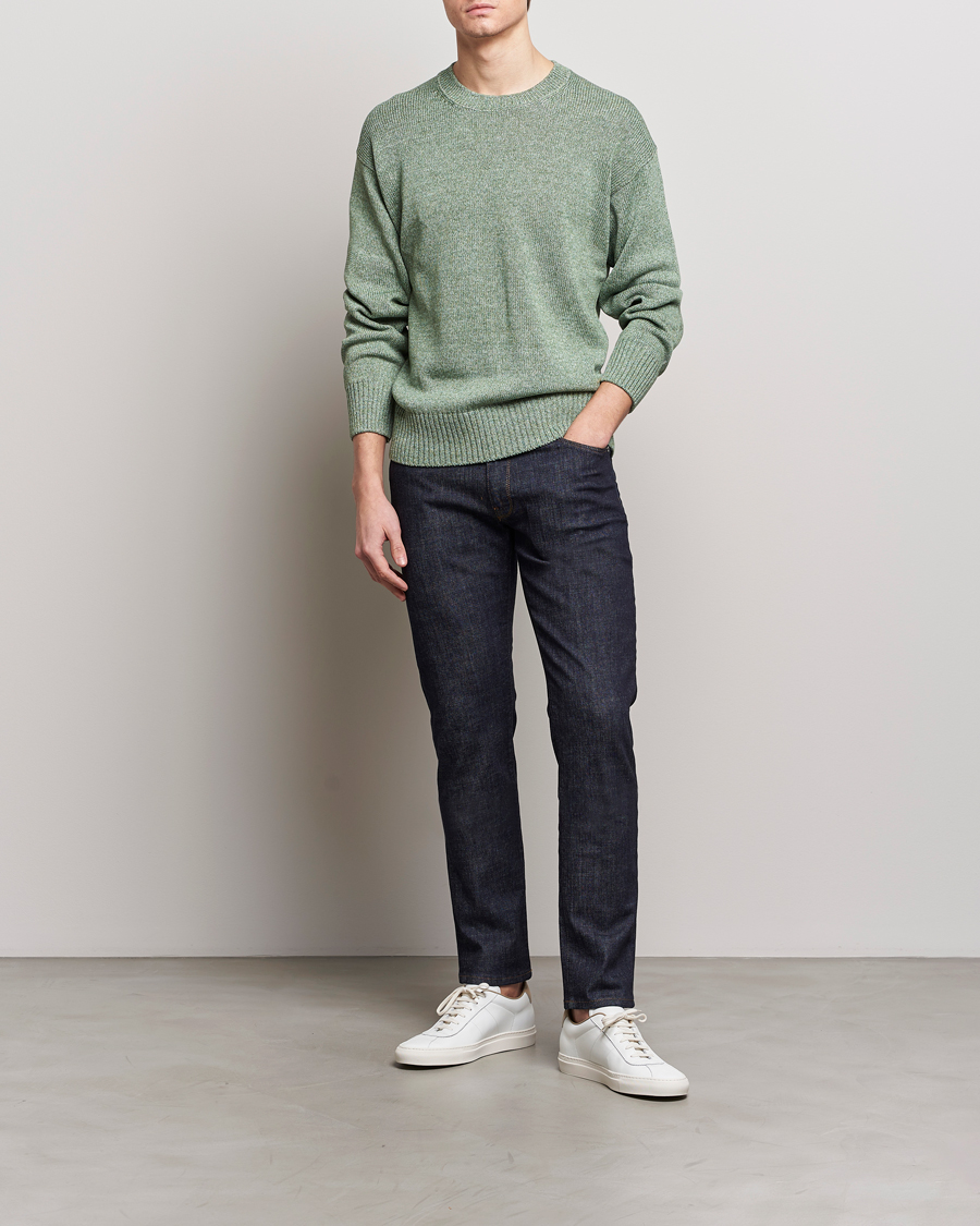 Herr | Tröjor | Gran Sasso | Cotton Heavy Knitted Crew Neck Green Melange