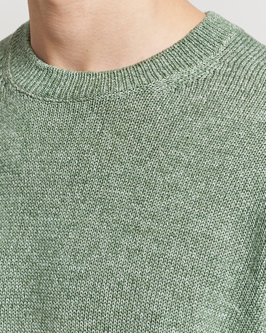 Herr | Tröjor | Gran Sasso | Cotton Heavy Knitted Crew Neck Green Melange