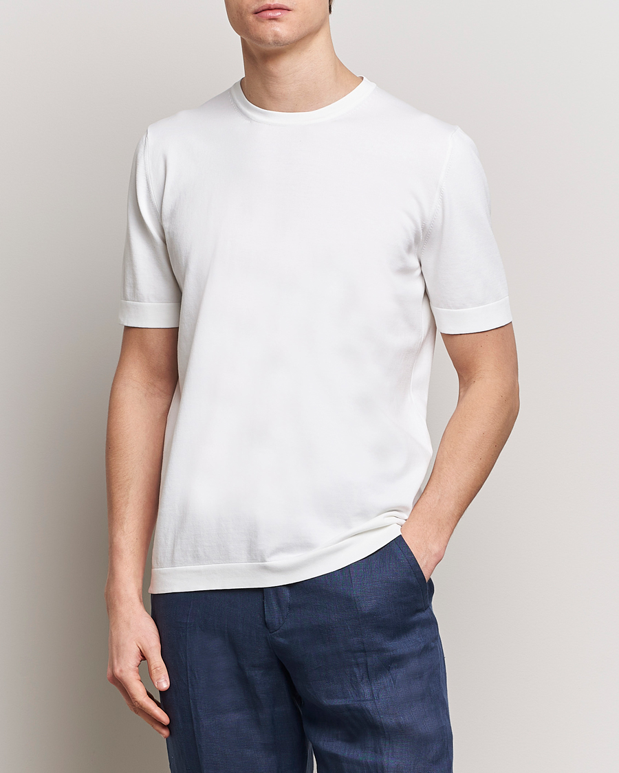 Herr | Kortärmade t-shirts | Gran Sasso | Cotton Knitted Crew Neck T-Shirt White