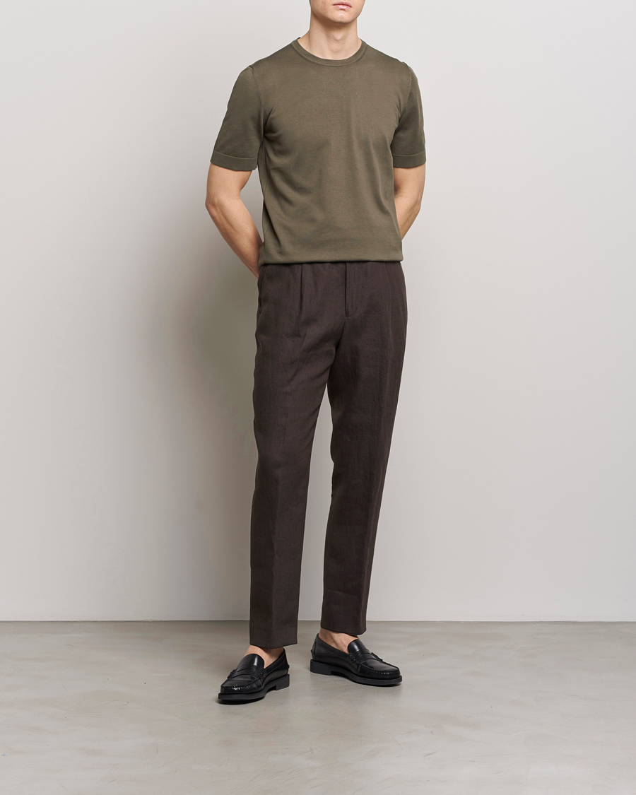 Herr | T-Shirts | Gran Sasso | Cotton Knitted Crew Neck T-Shirt Dark Brown