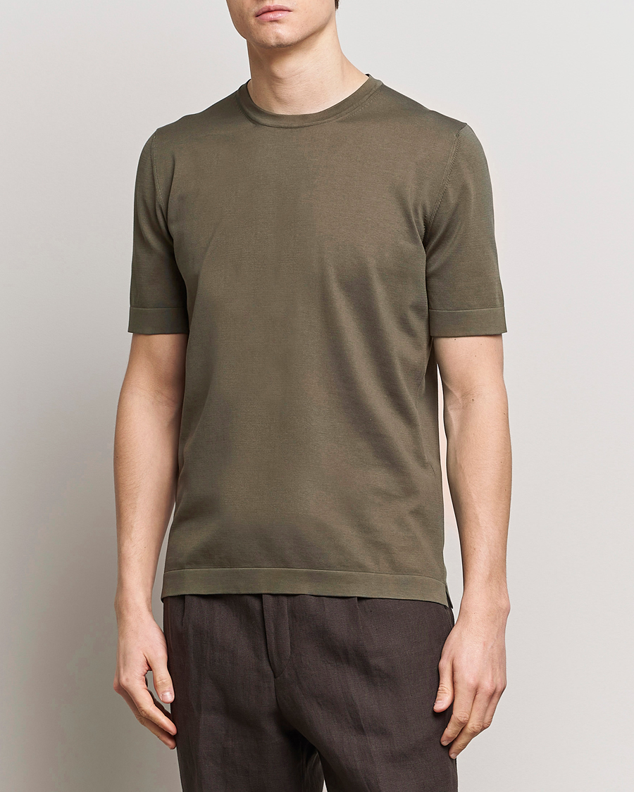 Herr | Italian Department | Gran Sasso | Cotton Knitted Crew Neck T-Shirt Dark Brown